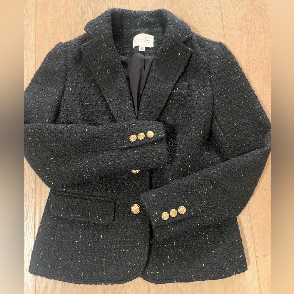 Maison Jules Black Tweed Blazer with Gold Buttons